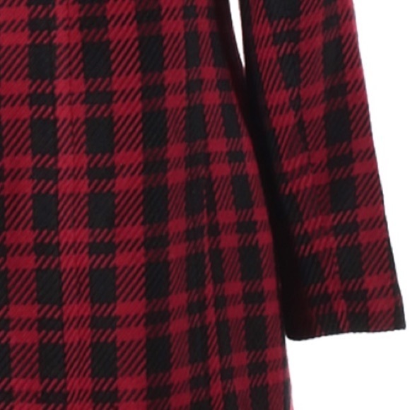 Apt. 9 size M burgundy & black plaid button up lined long sleeve wool blend coat - Picture 15 of 16